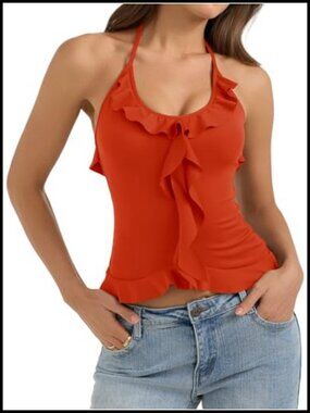 Women's Halter Neck Ruffle Tank Top Sleeveless Slim Fit Y2K Summer Top